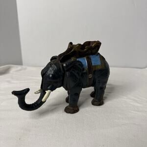 VINTAGE CAST IRON 5" TALL MECHANICAL ELEPHANT COIN BANK